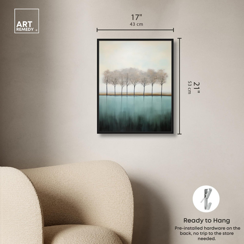 «Fragile Reflections Canvas Minimalist Forest» par , Cadre flottant noir, H 21 po x l 17 po