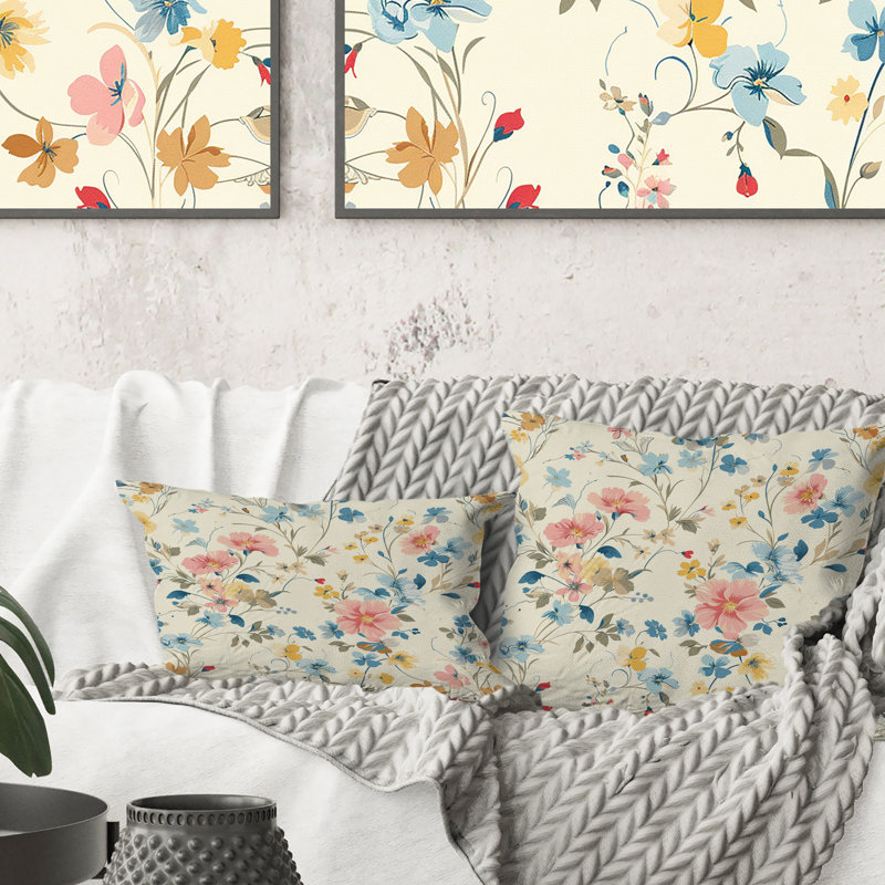 Coussin lombaire rose et bleu rétro Flower Paradise III