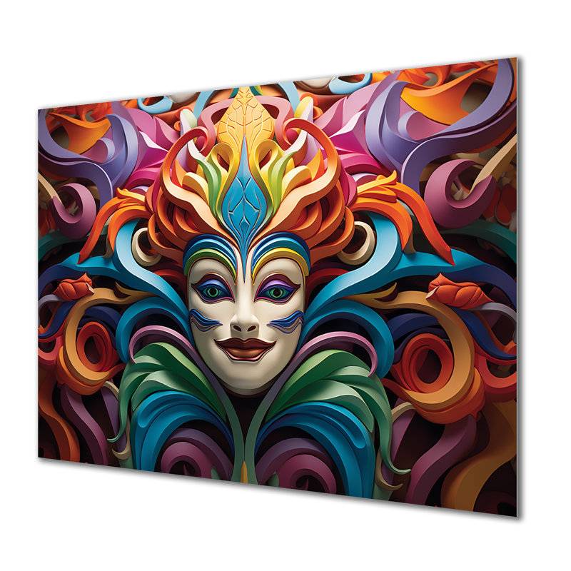 Multicolore, masque d'opéra coloré - art mural chinois en métal MT132622, H 16 po x l 32 po x P 1 po