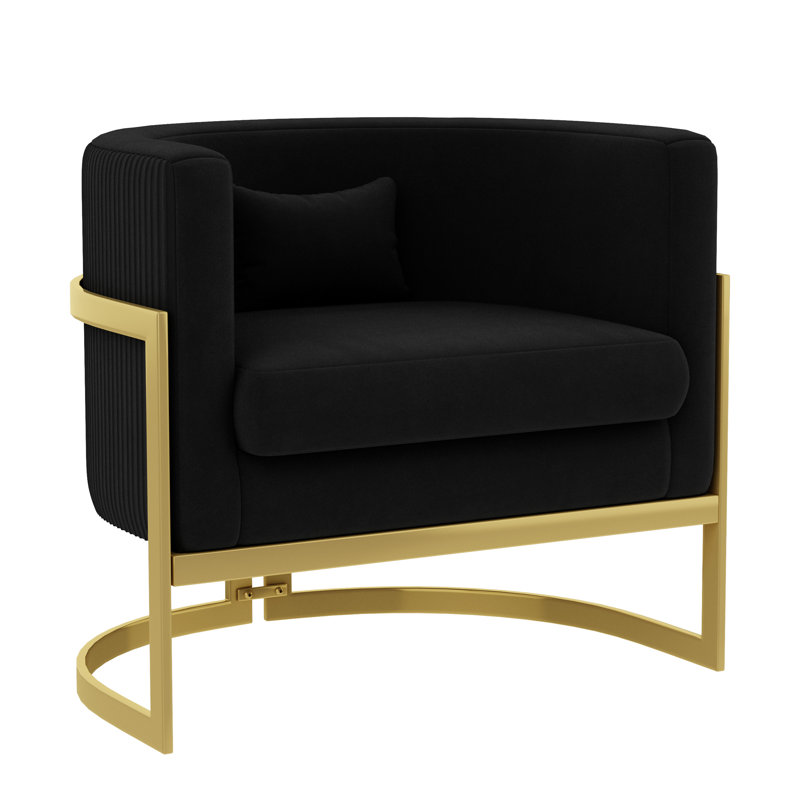 Upholstered Accent Chair, Black Velvet, Gold