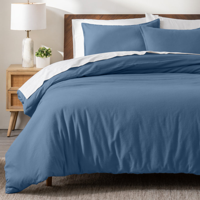 100% Cotton Flannel Duvet Cover Set, Coronet Blue, Twin XL Duvet Cover + 1 Standard Sham