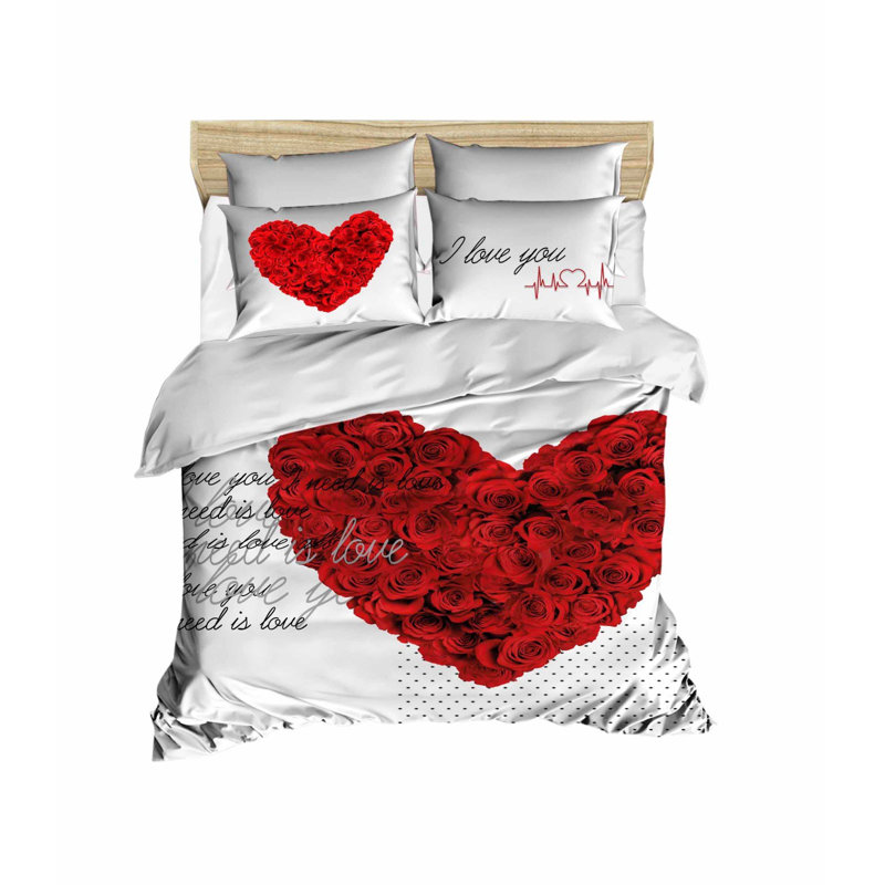High-Quality Double Quilt Cover Set, Red & White | 100% Polyester Microsatin Upper & 100% Cotton Underside | Includes Duvet Cover (79 x 87) & Flat Sheet (87 x 94) | 2 Pillowcases (20 x 28) | Zipper Closure, Machine Washable