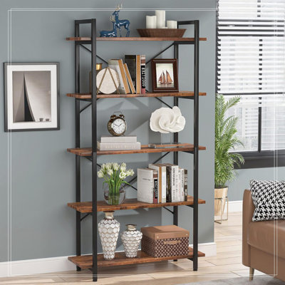63" Tall 5-Tier  Industrial Metal Bookshelf Unit For Living Room, Office & Kitchen