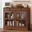 Buffet 35,4 "en noyer avec tiroir et portes en verre-1123618461