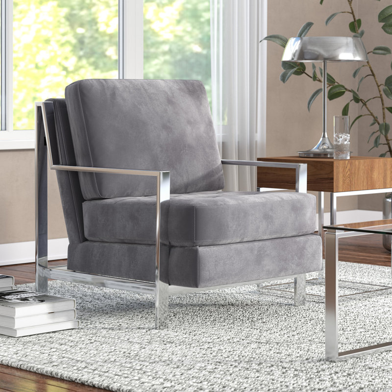 Fauteuil capitonné en lin de 30 cm de large Nyman, Gris clair