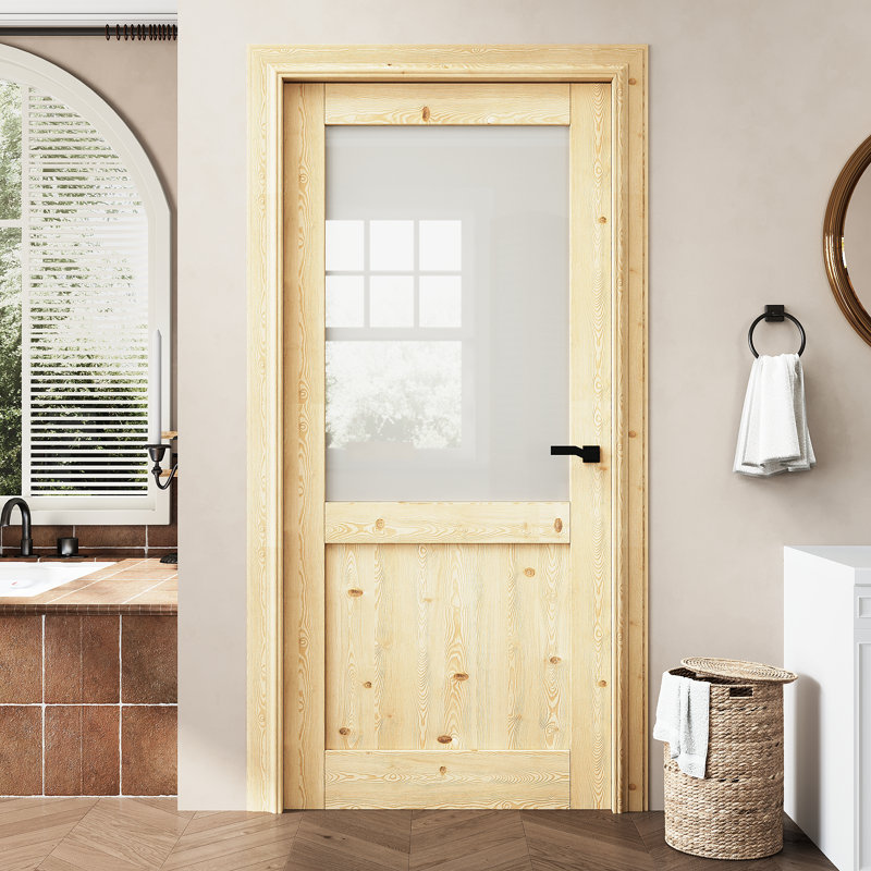 Porte en bois de pin massif et verre givré, 36 po x 80 po