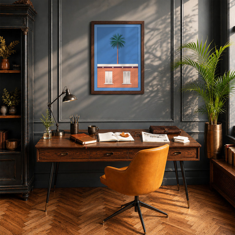 Palm and Brick Modern - Framed Print, Walnut, A4 - 29.7 x 21.0 cm