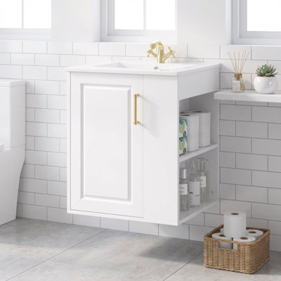 Ensemble de meuble-lavabo mural moderne avec lavabo en céramique et armoire de rangement intégrée