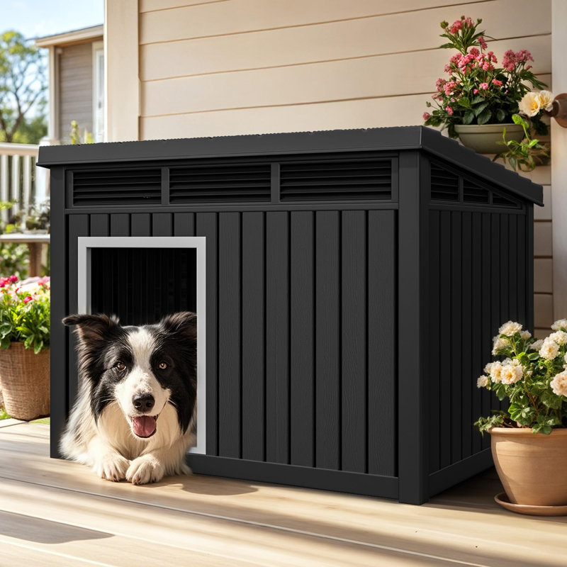 Abri pour chien en plastique avec ventilation Decksplore, H 24,13 po x l 32,2 po x P 25,12 po, Noir
