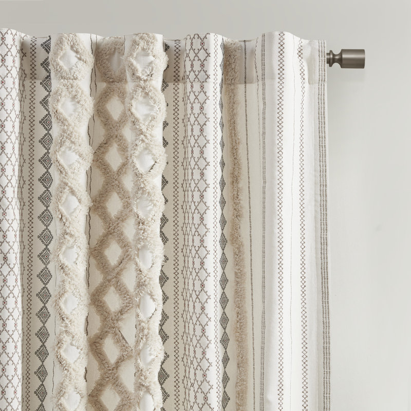 Rideau simple en coton Imani, L 50 po x L 84 po, Ivoire ivoire