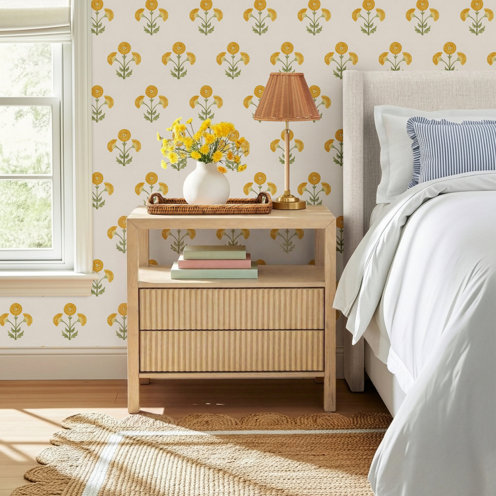 2-Drawer Reeded Nightstand, Oak