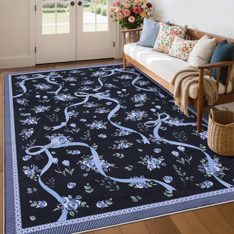 Tapis décoratif lavable, Navy, Rectangle 9' x 12'