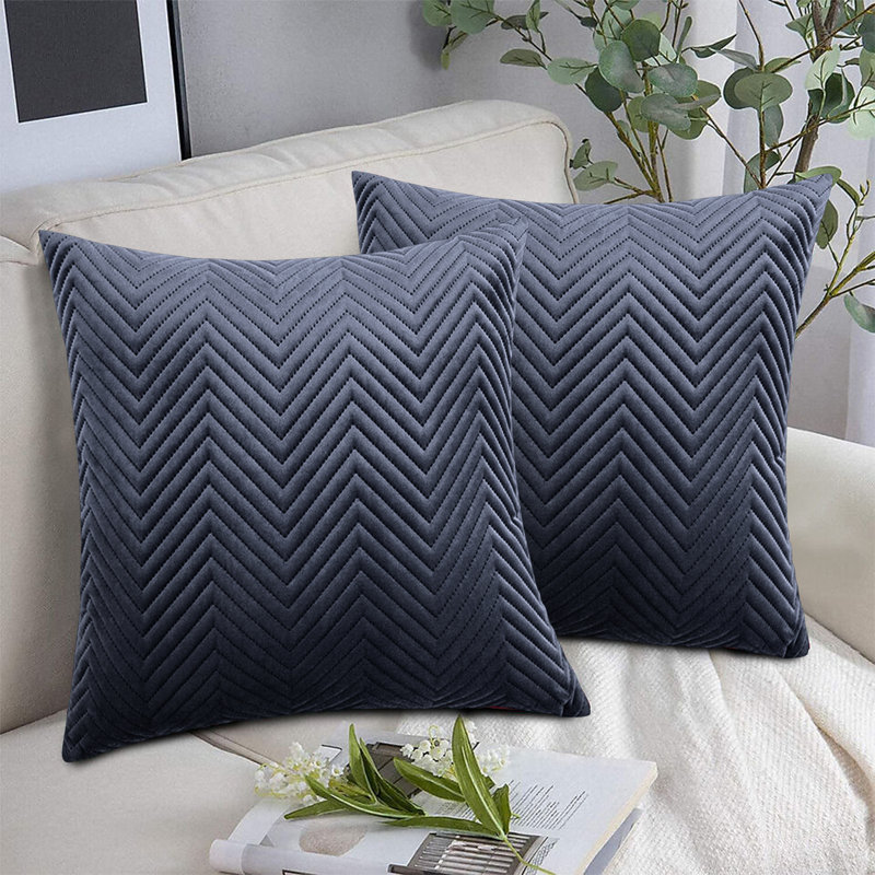Embossed Velvet Cushion Cover (Pack of 2), Charcoal