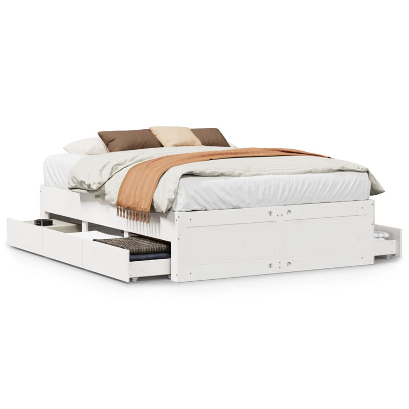 Eldert Solid Wood Storage Bed, 41cm H x 203.5cm W x 143.5cm D, White