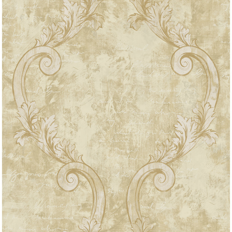 Rouleau de papier peint L 33 pi x l 20,5 po Juliann, Or métallique / vert olive, L 33 po x l 20,5 po