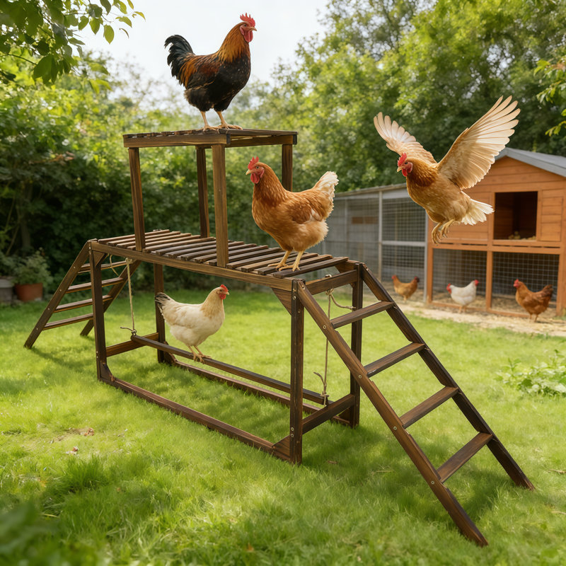 Balancelle de perchoir, barres de perchoir avec échelle pour poulailler, accessoires de poulailler en bois massif pour animaux de compagnie en santé et heureux pour 8 à 10 poussins