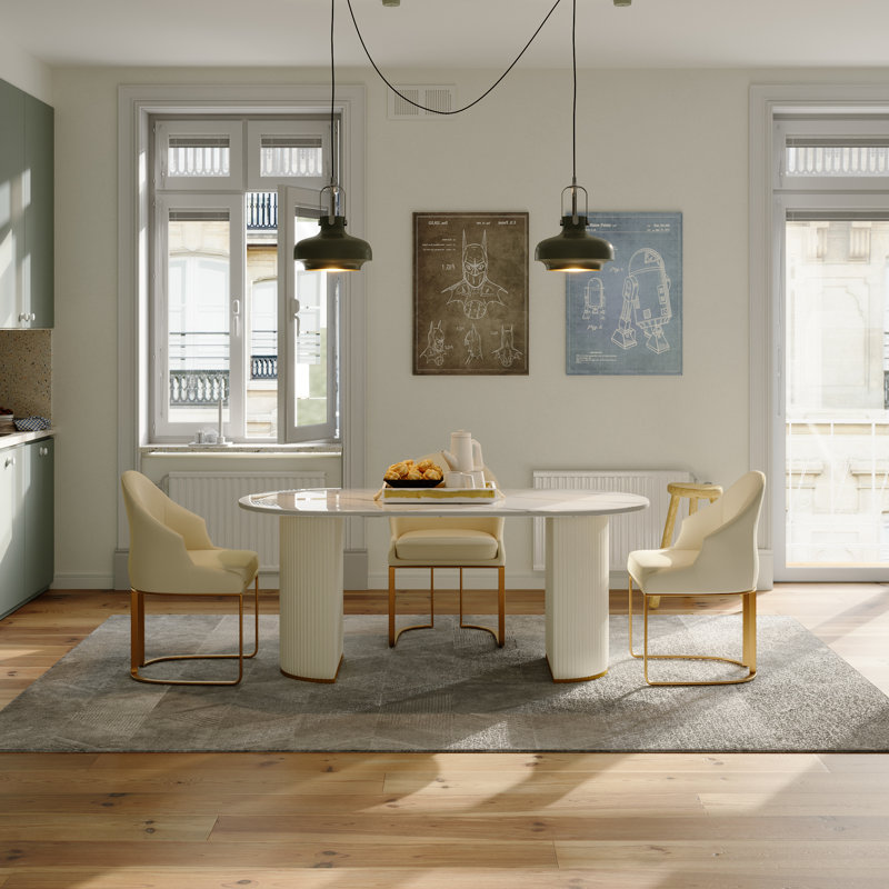 Table de salle à manger Tremell, H 29,53 po x L 70,87 po x l 35,43 po, Blanc lustré