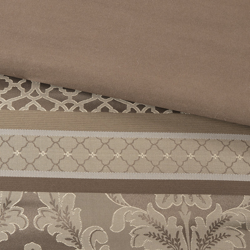 Ensemble de literie luxueux en jacquard 7 pièces, en polyester brun et doré, pour Cal King