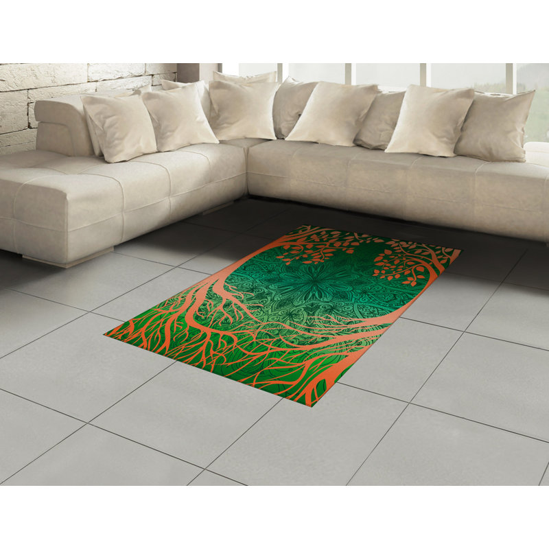 Ethnic High Density Long Fiber Poly Threads Decorative Area Rug Carpet, Rectangle 4' x 5'8"