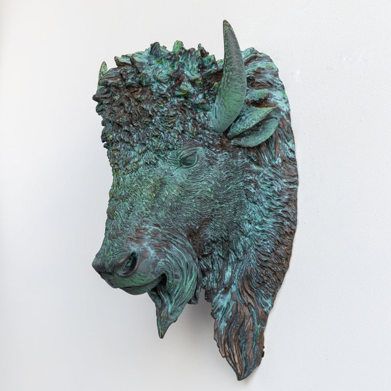 Faux Taxidermy Bison Head Wall Décor, Bronze Patina