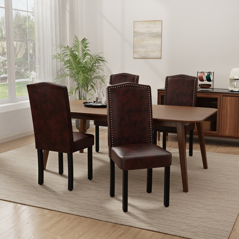 Chaises de salle à manger rembourrées cloutées (ensemble de 4), Marron foncé