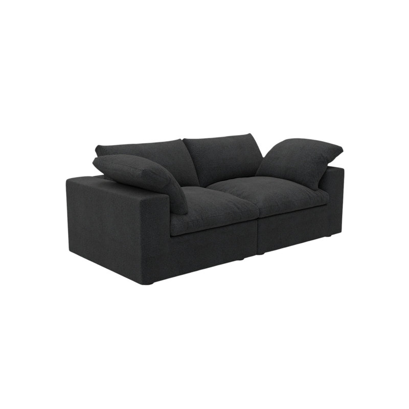  80" Black Linen Blend Modular Loveseat