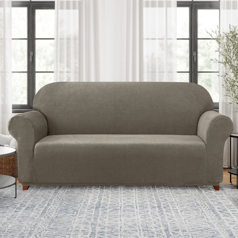 Soft Spandex Stretch Box Cushion Sofa Slipcover, Olive Drab, 104cm H x 235cm W x 107cm D