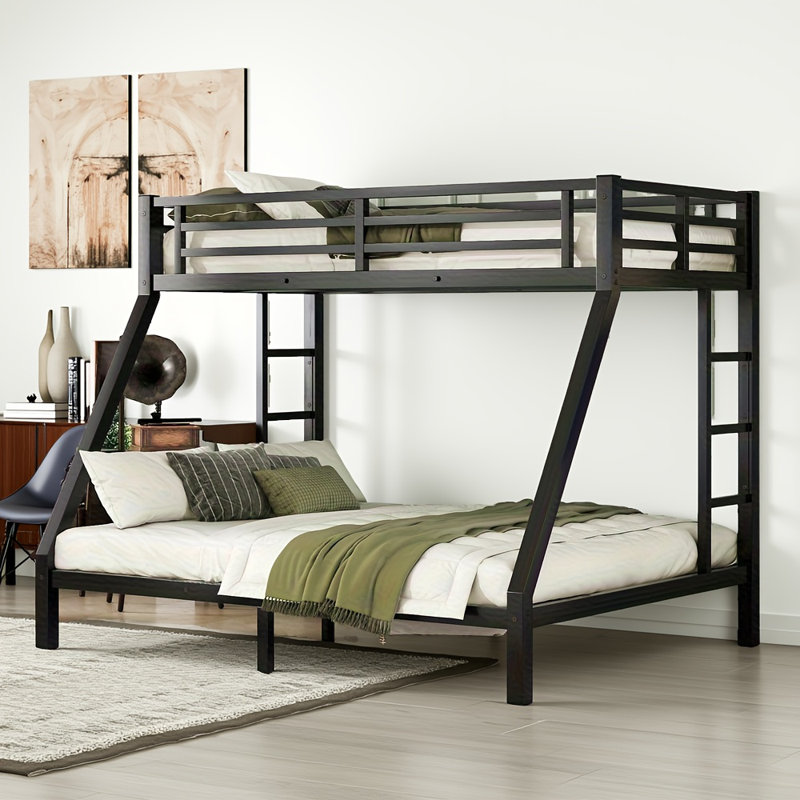 Twin XL Over Queen Metal Bunk Bed For Teens & Adults, Space-saving Heavy Duty Frame With Under Bed Clearance & 2-side Ladders, No Box Spring Needed, Noise-reduced, Black