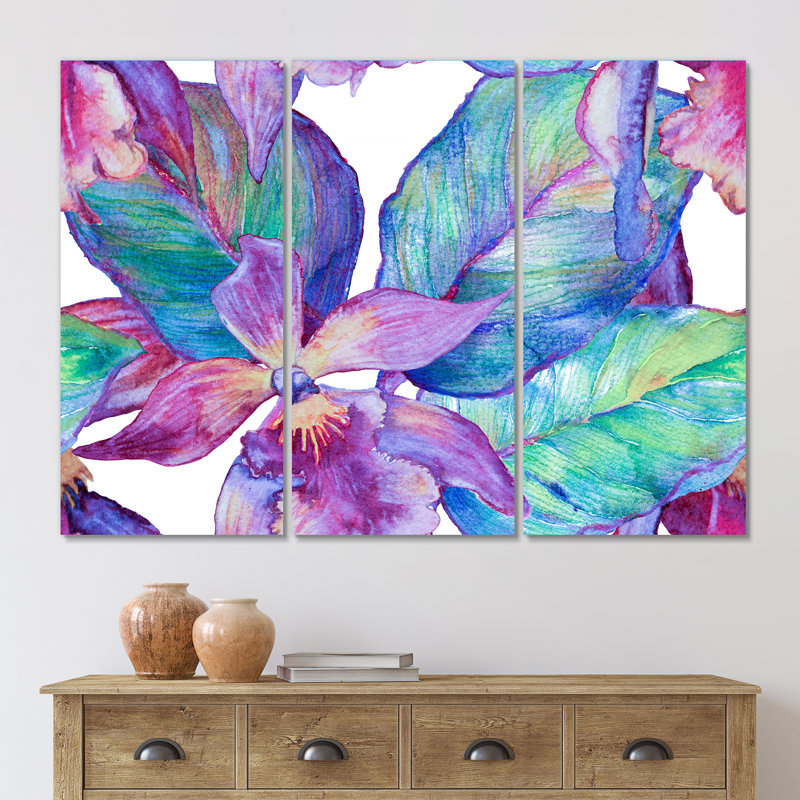 Turquoise et mauve orchidée - reproduction d'art sur toile traditionnelle, H 32 po x l 48 po x P 1 po