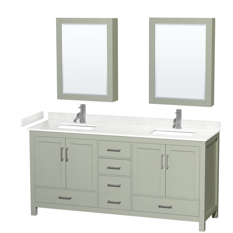 Ensemble de meuble-lavabo double 72 po Sheffield, Marbre de culture de Carrare, Vert clair