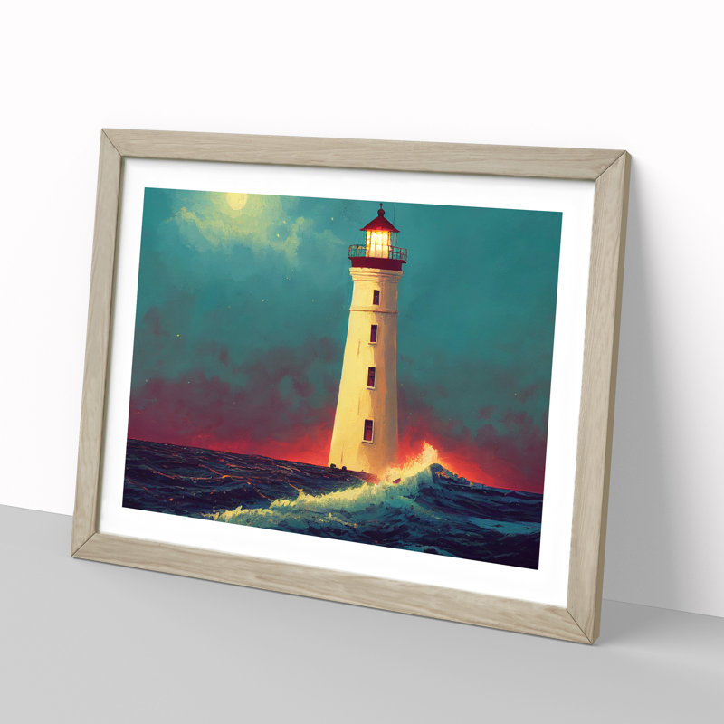 Dreamy Lighthouse - Single Picture Frame Print, 25cm H x 34cm W, Oak