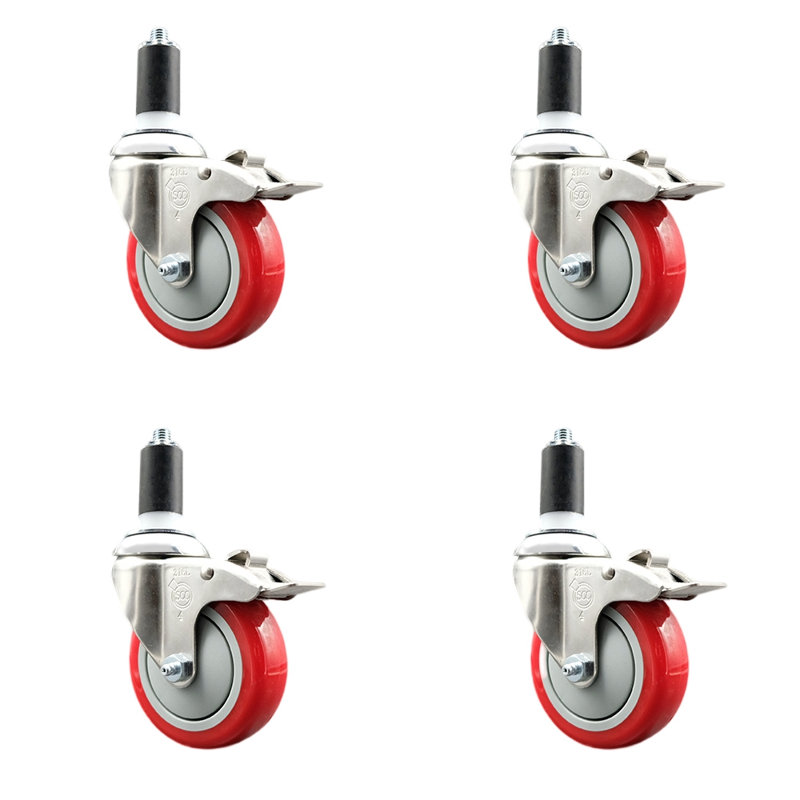 Jeu de roulettes extensibles en poly, H 4 po x l 4 po, Rouge