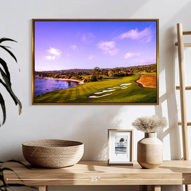 Parcours de golf côtier vert, Cadre flottant doré, 25 po x 17 po