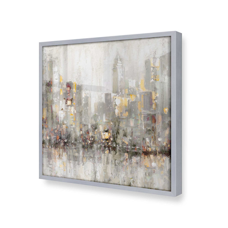 Impression de silhouettes de ville, Cadre poli en chrome poli, H 16 po x l 16 po x P 1,25 po