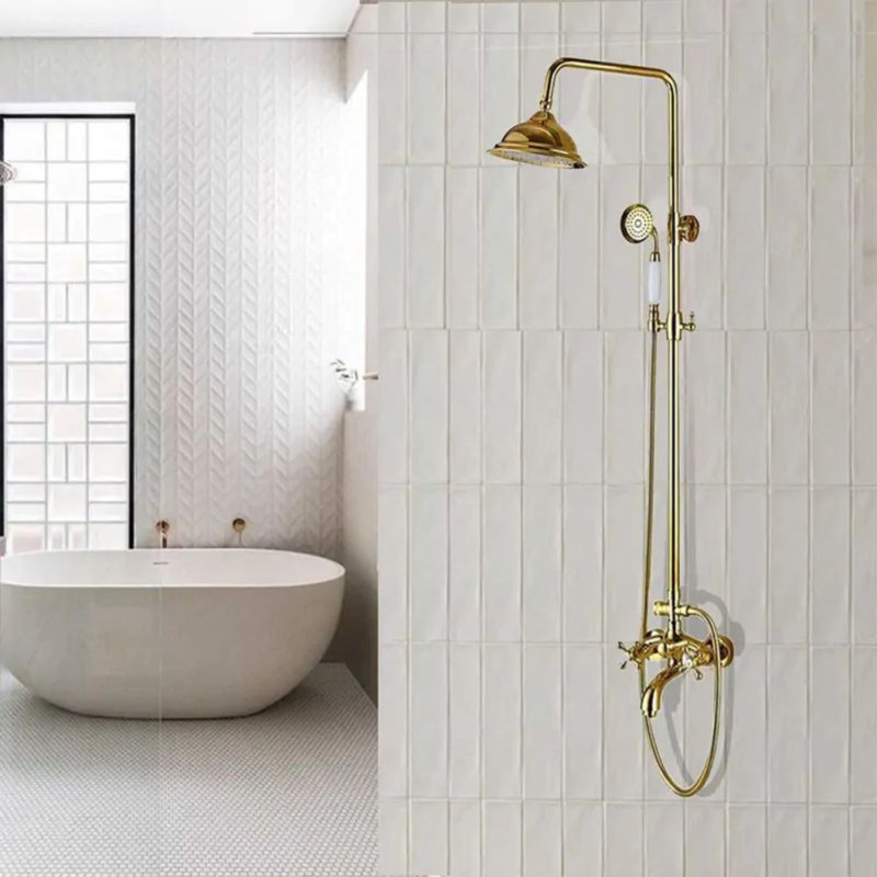 Juno Wall Mount Dual Handle Gold Bathroom Shower with Hand-Held Shower