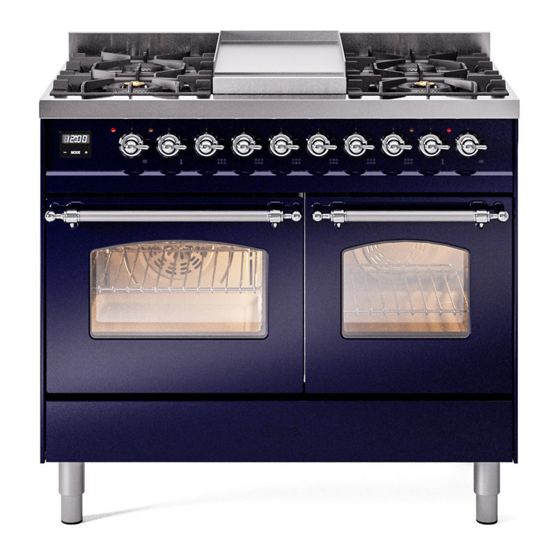 ILVE Nostalgie II Series 40 inch Dual Fuel Range with 6 Sealed Burners, Griddle (Glass Door), Liquid Propane