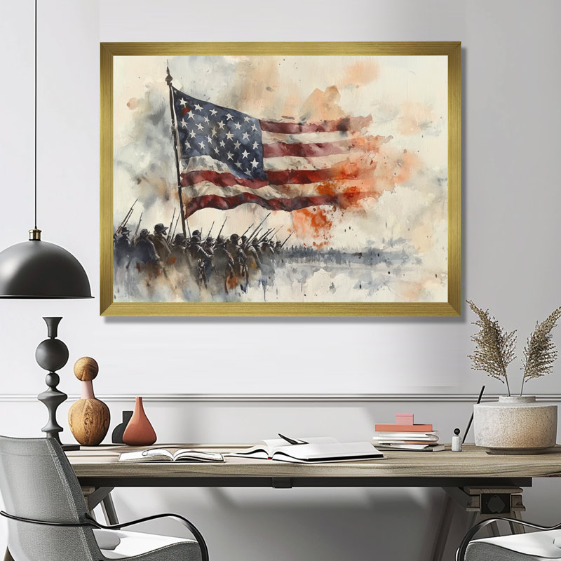 La guerre de 1812 avec le drapeau des États-Unis IV - Patriotiste des États-Unis, reproduction sur toile encadrée, Doré