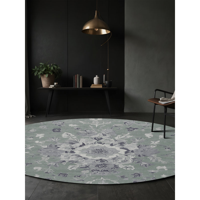 Machine Washable Blue Area Rug, Round 5'