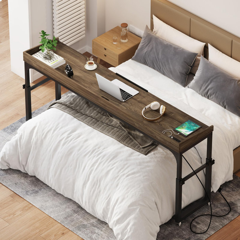 Norocel Adjustable Writing Desk with Power Outlet, Brown