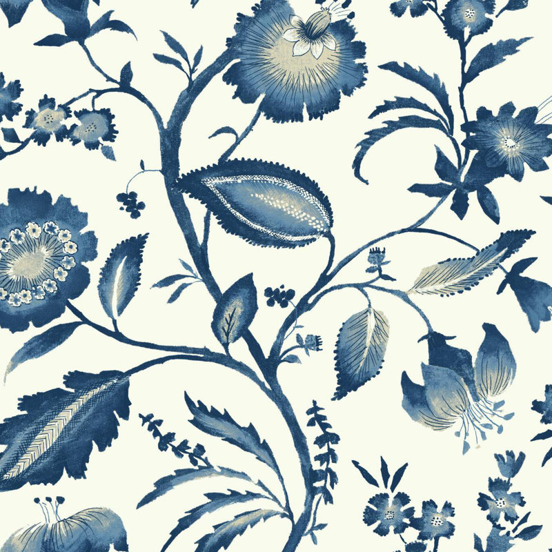 Haninerm 27' L x 27" W Wallpaper Roll, White, Light To Dark Blue, White, Beige