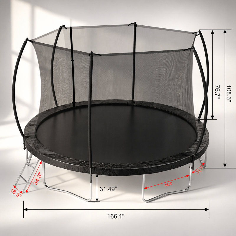Trampoline 14 pi avec filet d'enclos, échelle et poteaux de clôture incurvés pour une sécurité et un rebond améliorés
