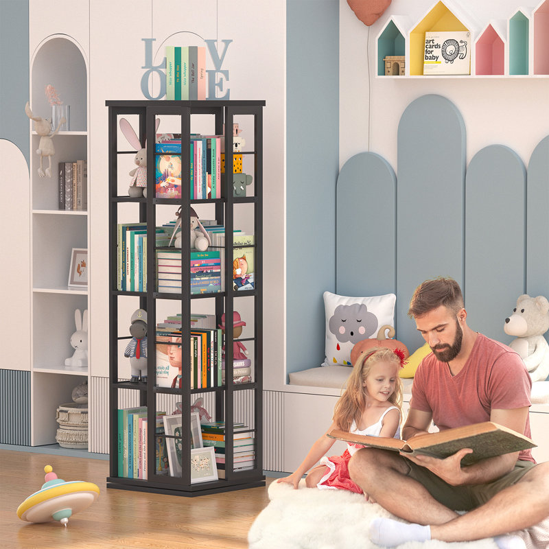 Bibliothèque pivotante l 15,8 "x P 15,8" Fortis, (4 tablettes) H 54 po x l 15,75 po x P 15,75 po, Noir