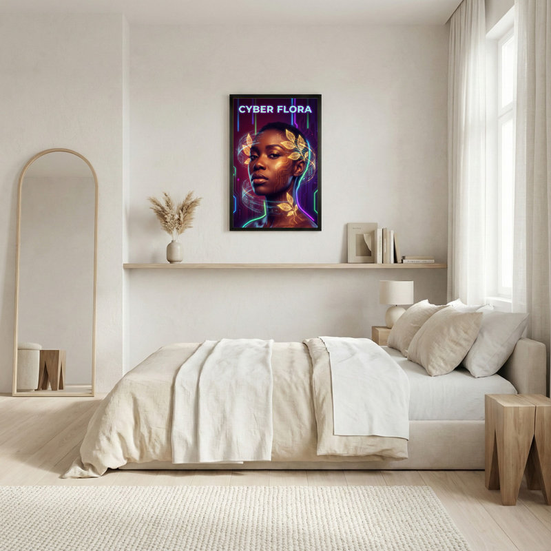Ensemble de 1 tableau mural Cyber ​​​​Flora Neon Circuit Art sur toile tendue, H 18 po x l 12 po