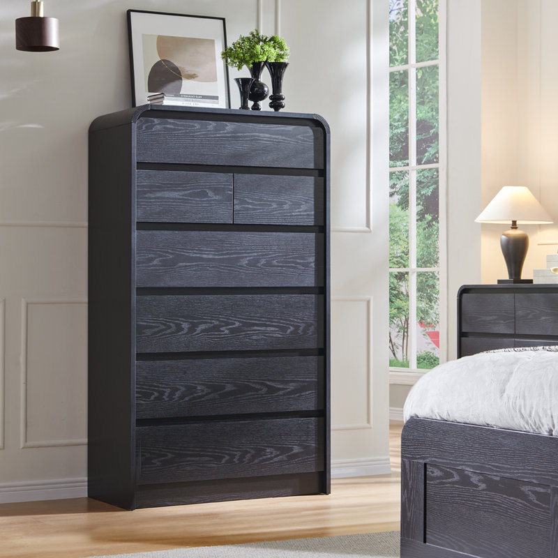 55" Tall Modern 7 Drawers Dresser for Bedroom,  Dressers & Chest of Drawers w/Curved Profile Design, Wood Mid Century Vertical Storage Dressers