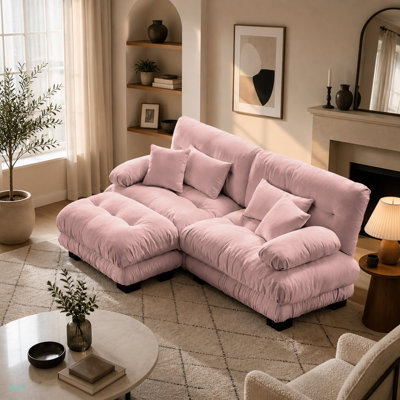 Canapé d'angle Cloud Couch pour salon, canapé 2 places en chenille avec 2 coussins lombaires et 2 coussins décoratifs, canapé capitonné à larges accoudoirs avec pouf convertible, chenille