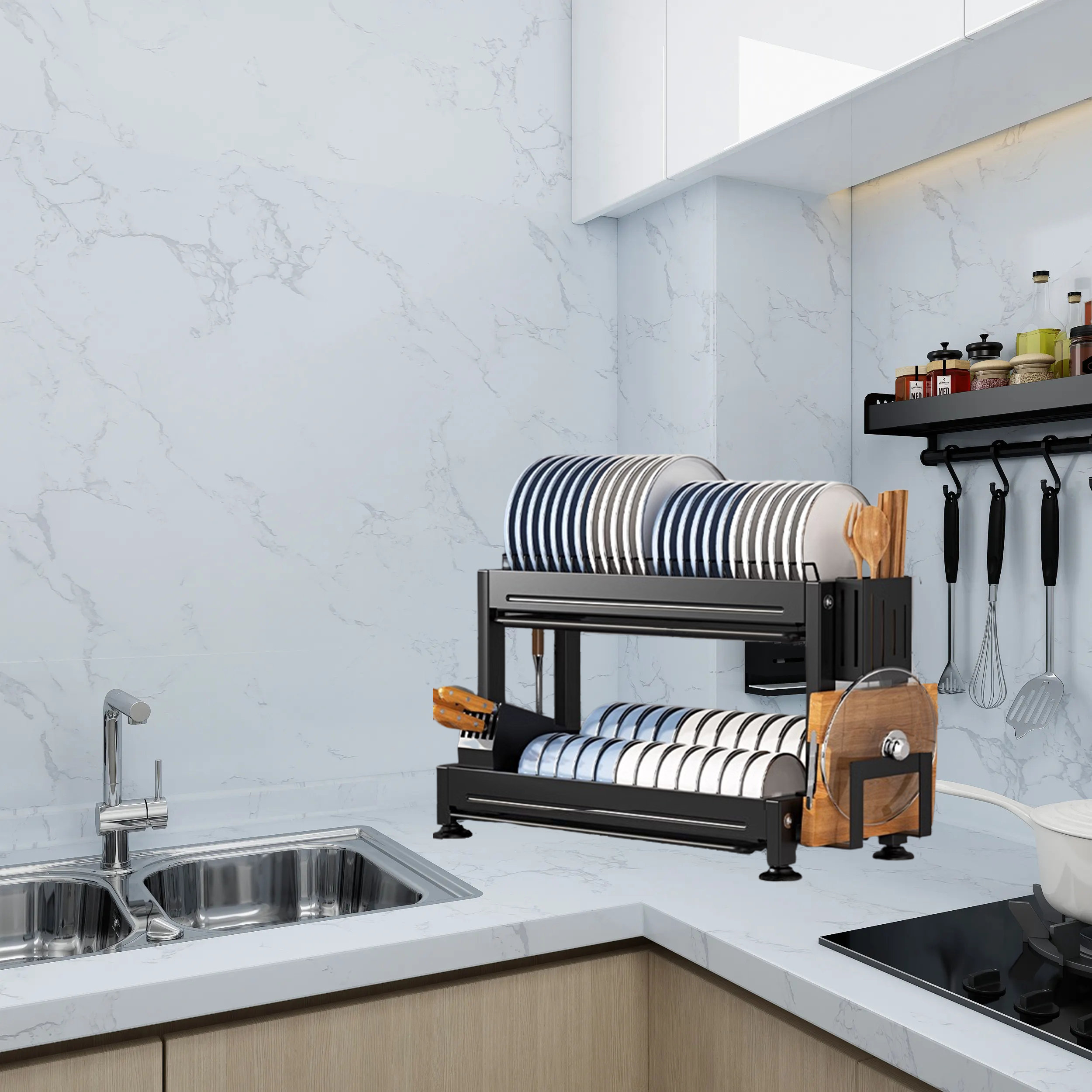 LIYONG Adjustable Stainless Steel 2 Tier Dish Rack | Wayfair