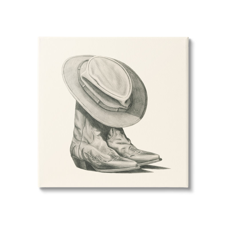 Rodeo bottes dessin sur bois par Grace Popp peinture, H 36 po x l 36 po x P 1,5 po