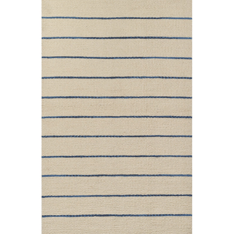 Tapis rayé beige / bleu en laine et coton Lemington, L 5 po x L 8 po
