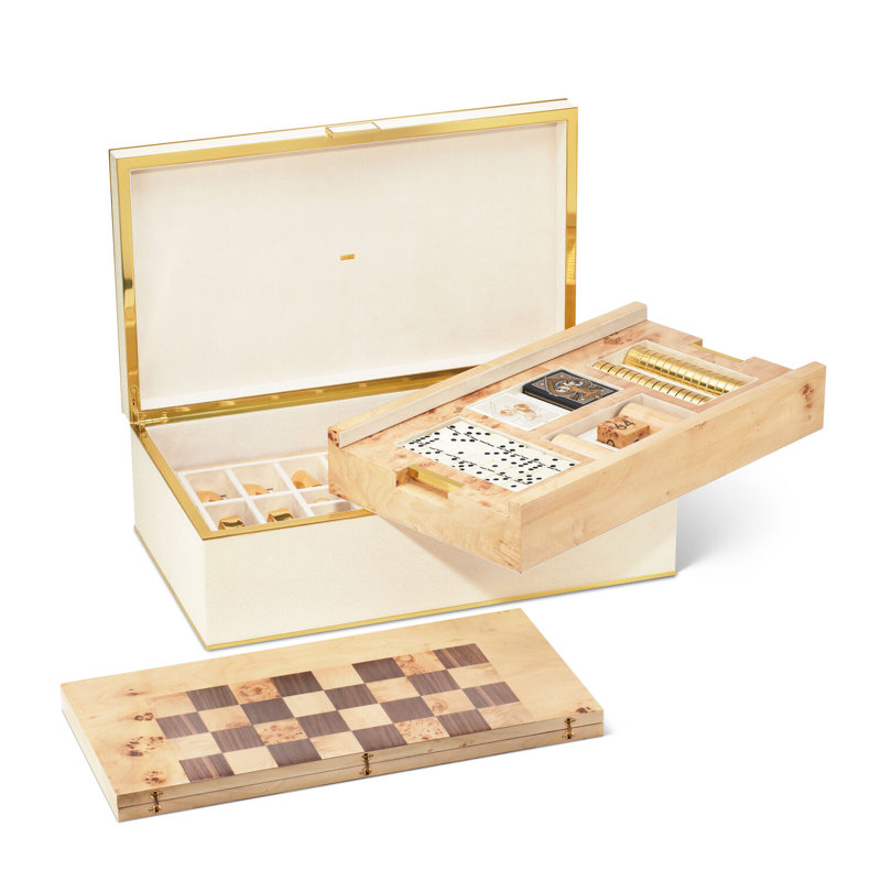 Cream and Brass 3-in-1 Solid Wood Game Set
