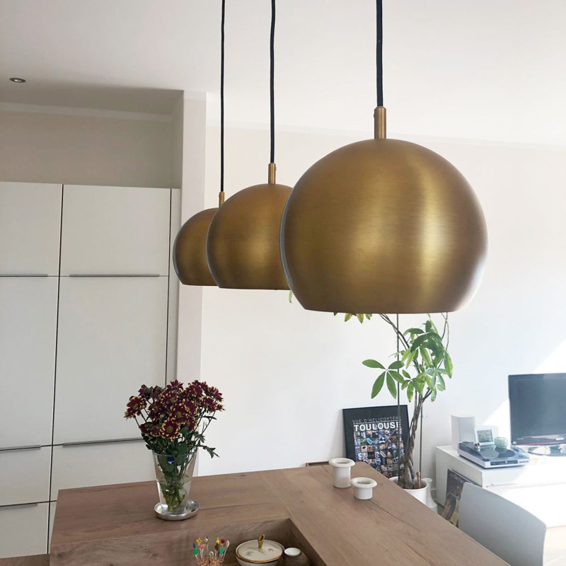 Ball pendant lamp 3-flame with ceiling track, Copper, 250cm H x 40cm W x 40cm D